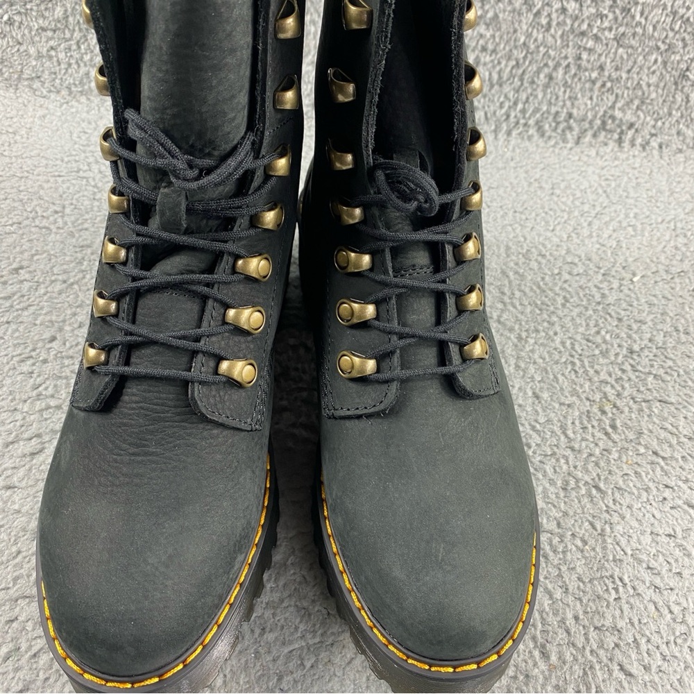 NEW Dr. Martens Leona Combat Boot Leather Black Milled Nubuck Womens 8 Lace Up - Picture 11 of 14